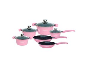 4252021386793 - 10-Teilig Kochgeschirr-Set Topf Induktion Alu Guss Pfanne Topfset Kochtopfset Marmor Pink