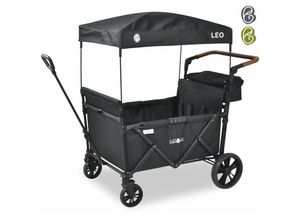 4252023107242 - FableKids Bollerwagen Leo X4Lite mit Dach 4 Sitzplätze Faltbarer Transportwagen Hecktasche 5-Punkt-Gurt 360° Räder Fußbremse Oxford 600D Onyx Schwarz