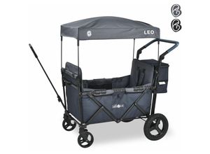 4252023107297 - FableKids Bollerwagen Leo X2Plus mit Dach 2 Sitzplätze Faltbarer Transportwagen XXL-Hecktasche 5-Punkt-Gurt 360° Offroad Räder Fußbremse Oxford 600D