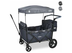 4252023107327 - Arebos - FableKids Bollerwagen Leo X4Plus mit Dach 4 Sitzplätze Faltbarer Transportwagen XXL-Hecktasche 4X 5-Punkt-Gurt 360° Offroad Räder Fußbremse