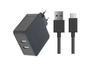 4252023295253 - Dual usb-c 5V 24A Schnellladegerät Netzteil Ladekabel Datenkabel usb 31 Typ-C Schwarz (2 Anschlüsse) für lg Q7 Alfa Plus V30S V30S+ M-Horse Pure 2