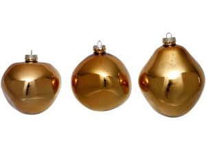 4255572244017 - Weihnachtsbaumkugel Birdelle glänzend Weihnachtsdeko Christbaumschmuck Christbaumkugeln Weihnachtsbaumkugeln goldfarben Weihnachtskugeln Baumkugeln in organischer Form Ø 10 cm organische Kugeln aus Glas