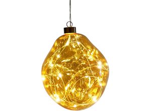 4255572244086 - LED Dekoobjekt Birdelle Weihnachtsdeko in organischer Form Christbaumschmuck Lampen Gr 15 flammig Ø 15 cm 1 St braun (amberfarben) Dekofiguren Ø ca 15 cm organische Christbaumkugeln aus Glas mit Timer Funktion