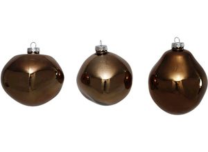 4255572271709 - Leonique Weihnachtsbaumkugel Birdelle glänzend Weihnachtsdeko Christbaumschmuck Christbaumkugeln (12 St) Baumkugeln in organischer Form Ø ca 6 cm organische Kugeln aus Glas braun