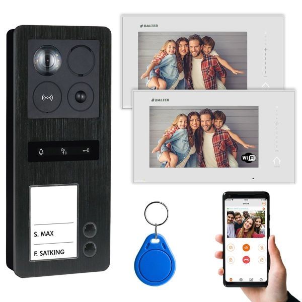 4255573301634 - BALTER ERA Schwarz IP Aufputz RFID Video Türsprechanlagen Set 2 Familienhaus Schwarz 2x 7 Monitor Wi