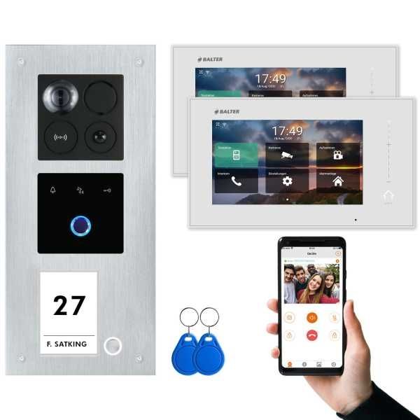 4255573306455 - BALTER ERA IP Unterputz Video Türsprechanlagen mit Fingerprint Silber Weiß 1 Familienhaus Set 2x 7 M