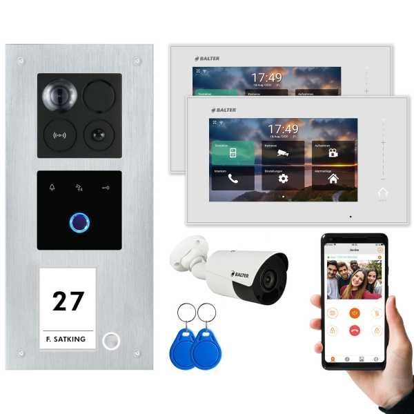 4255573306530 - BALTER ERA IP Unterputz Video Türsprechanlagen mit Fingerprint Silber Weiß 1 Familienhaus Set 2x 7 M