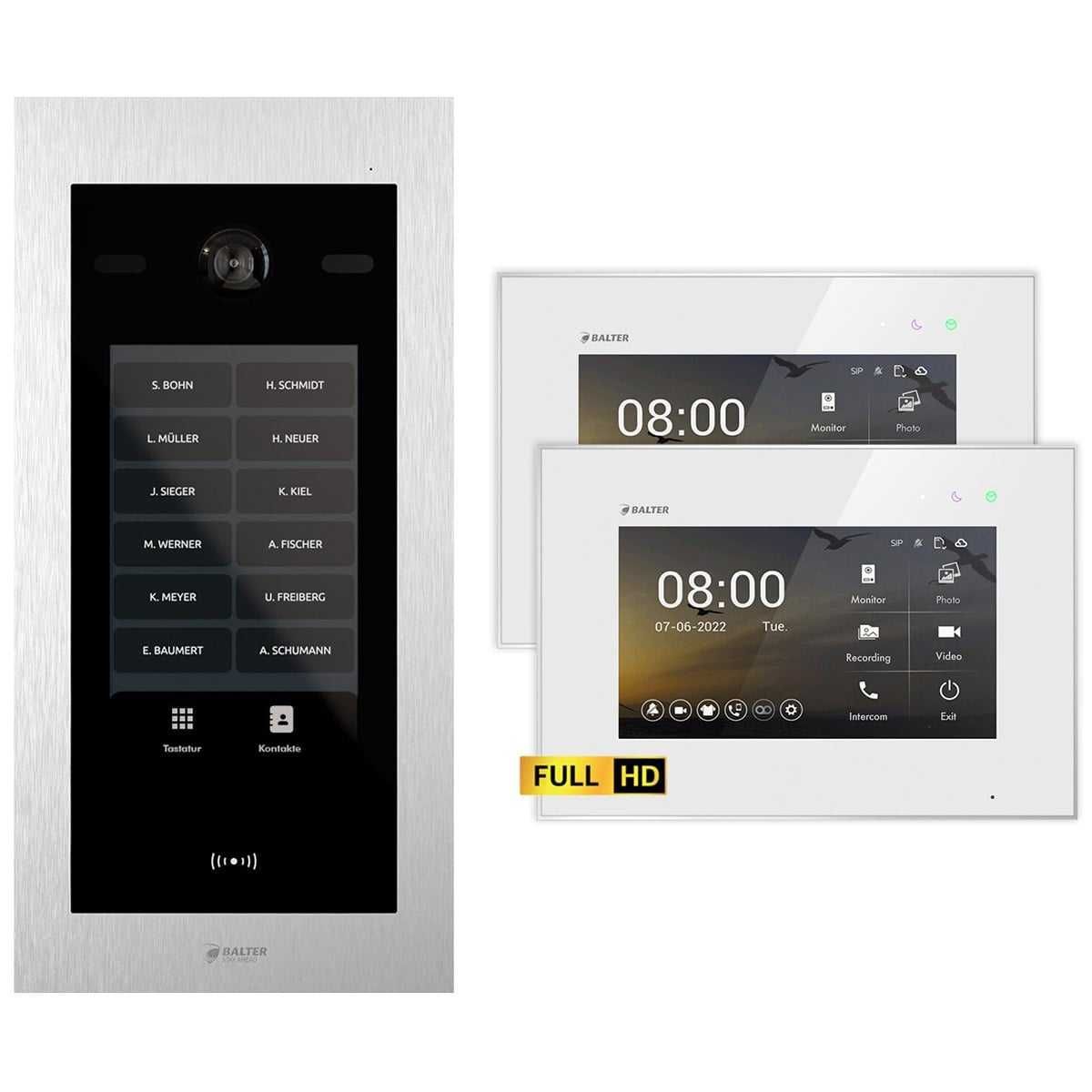 4255573310704 - BALTER EVO HD Touch 7 Video Türsprechanlage Silber Weiß für bis zu 1000 Familienhaus Set 2x 7 LCD Mo