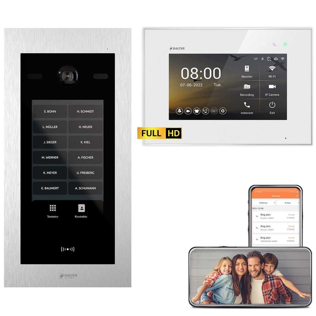 4255573310735 - BALTER EVO HD Touch 7 Video Türsprechanlage Silber Weiß für bis zu 1000 Familienhaus Set Ohne 1x 7 L