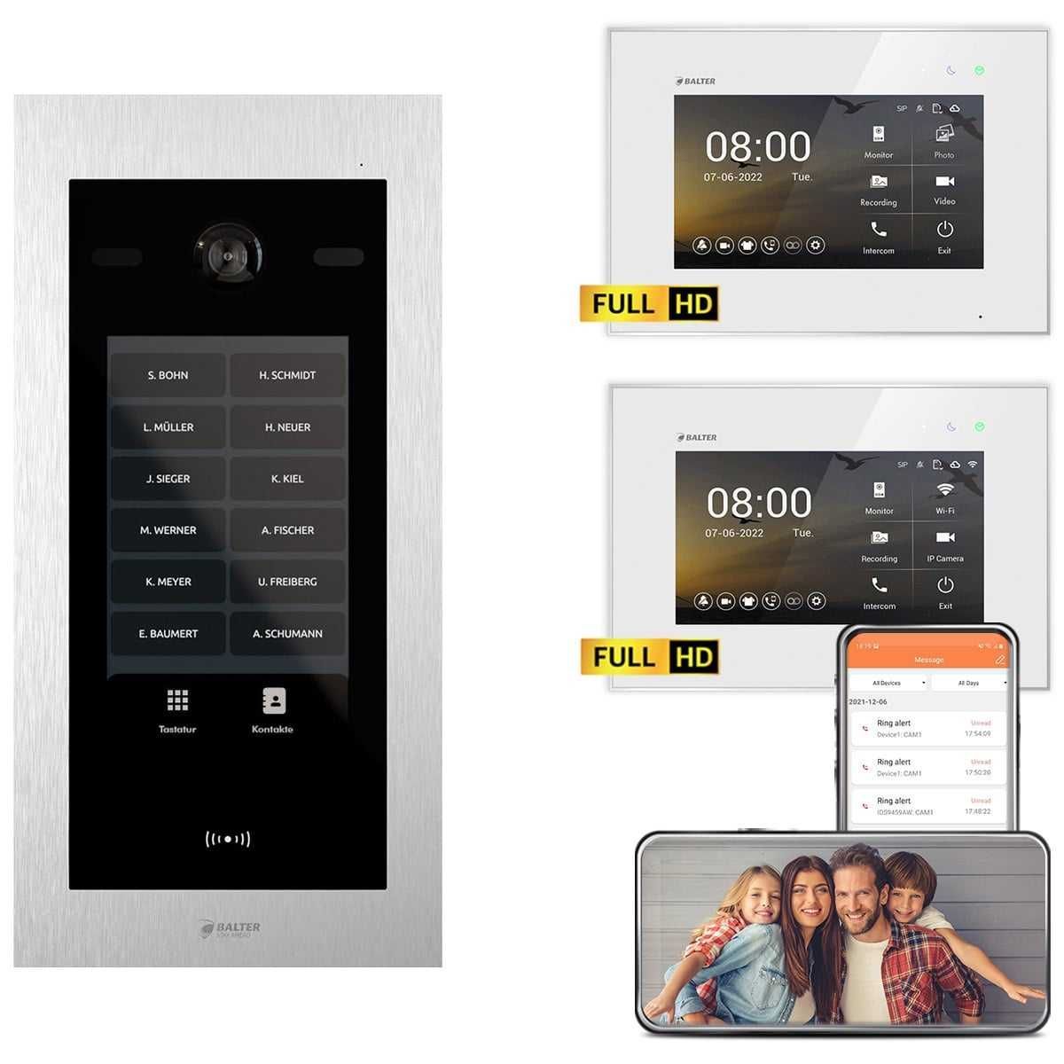 4255573310773 - Balter EVO HD Touch Video Türsprechanlage Ein- &  Mehrfamilienhaus Silber 1x 7 Monitor WiFi + 1x 7 Mo