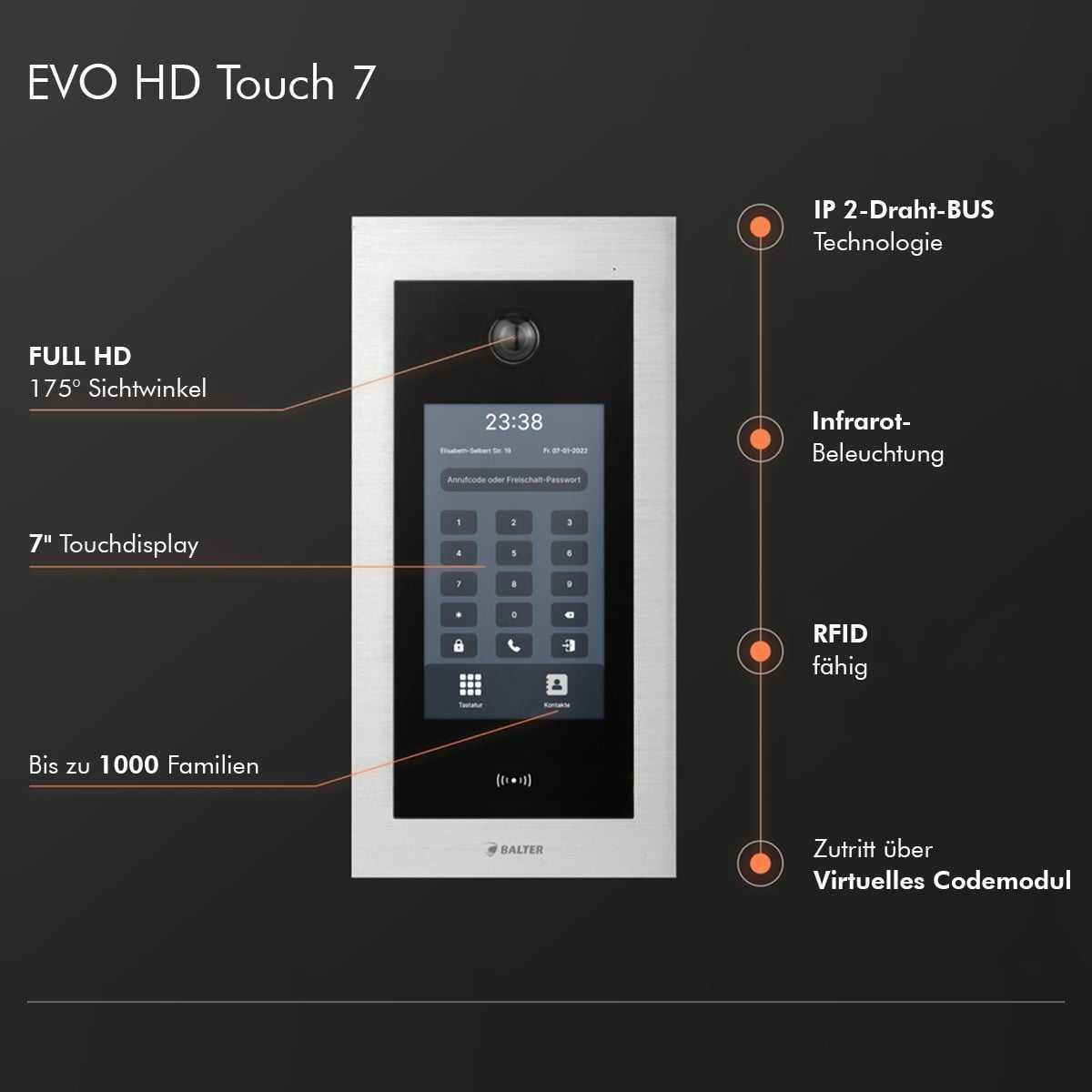 4255573310827 - Balter EVO HD Touch Video Türsprechanlage Ein- &  Mehrfamilienhaus Silber 2x 7 Monitor WiFi + 2x 7 Mo
