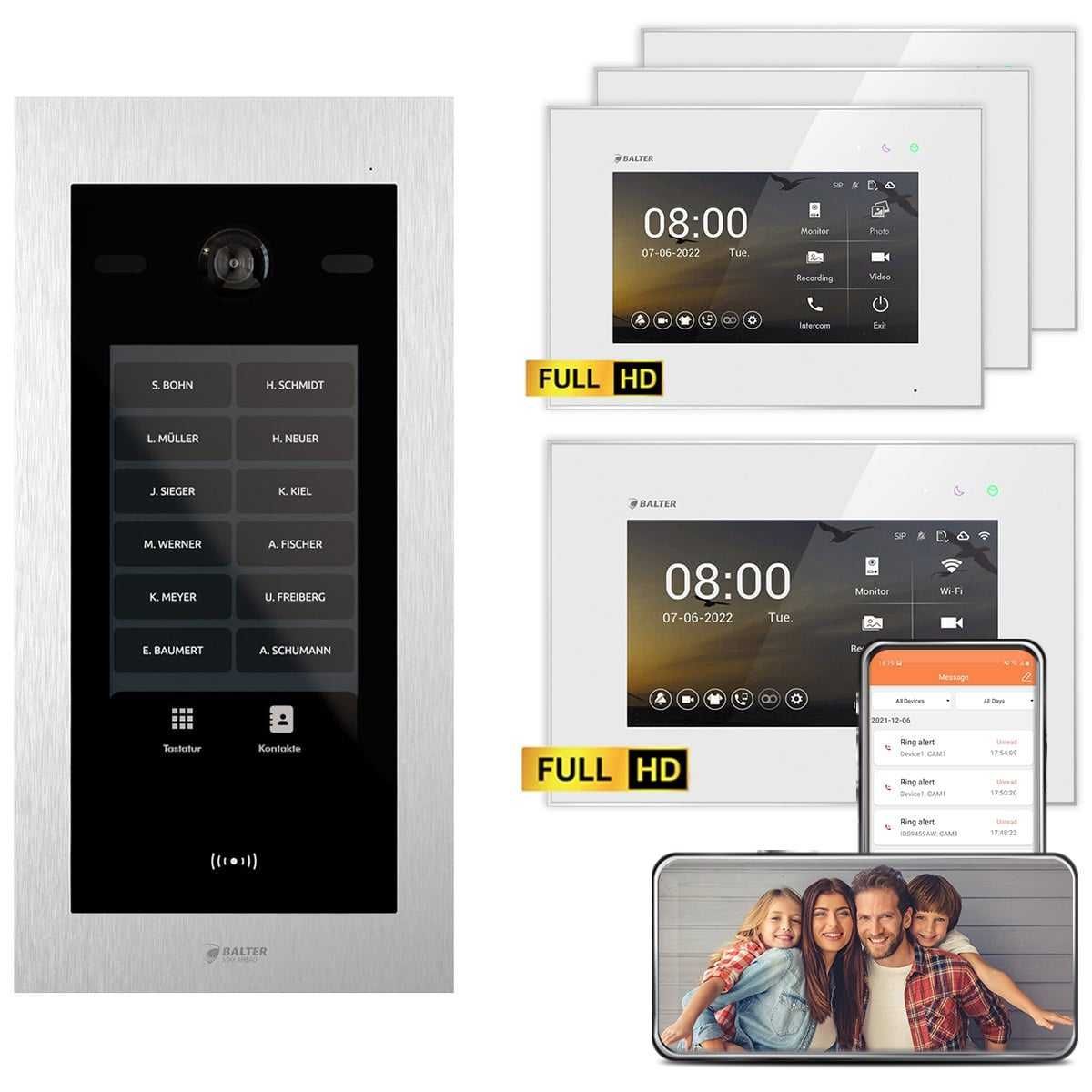 4255573310858 - Balter EVO HD Touch Video Türsprechanlage Ein- &  Mehrfamilienhaus Silber 1x 7 Monitor WiFi + 3x 7 Mo