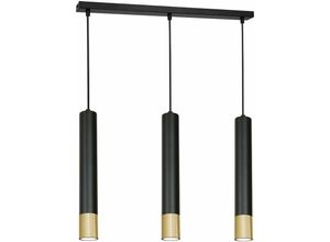 4255596618580 - Licht-erlebnisse - Hängelampe Schwarz Gold b 60 cm 3-flammig GU10 Metall Pendelleuchte Esstisch Wohnzimmertisch - Schwarz Gold