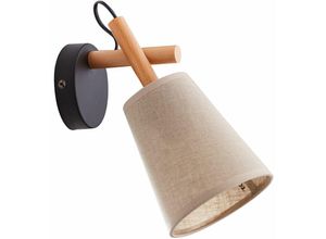 4255596626905 - Licht-erlebnisse - Wandlampe Stoff Holz E27 Greige Natur Skandi Wandleuchte innen Schlafzimmer Wohnzimmer - Holz hell Greige (Grau-Beige) Schwarz