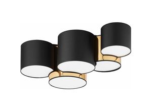 4255596627124 - Licht-erlebnisse - Deckenleuchte Stoff 81 cm lang Schwarz Gold 5x E27 Modern Deckenlampe Wohnzimmer - Schwarz Gold