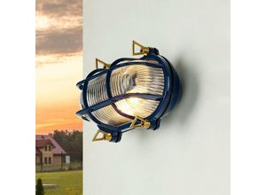 4255596649768 - Licht-erlebnisse - Außenwandlampe Glas Echt-Messing IP64 Blau E27 Maritim Wandleuchte außen Garten - Blau