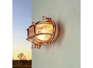 4255596649775 - Licht-erlebnisse - Außenwandlampe Messing massiv IP64 Kupfer E27 Maritim Wandleuchte außen Garten - Kupfer