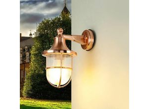 4255596649997 - Licht-erlebnisse - Außenlampe Wand in Kupfer Glas Messing massiv E27 IP64 Terrasse Hof Maritim Außenleuchte santorin - Kupfer