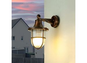 4255596650009 - Licht-erlebnisse - Außenwandlampe in Kupfer antik IP64 E27 Glas Messing massiv Maritim Außenleuchte - Kupfer Antik