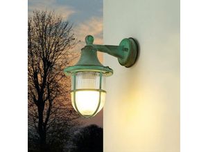 4255596650030 - Licht-erlebnisse - Wandlampe außen Grün antik Glas Echt-Messing IP64 E27 Maritim Außenleuchte - Grün Antik