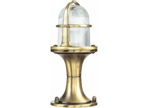 4255596650108 - Licht-erlebnisse - Außenlampe Messing Glas 25 cm E17 IP64 Wegeleuchte Sockeleuchte - Messing Antik Klar Transparent