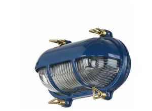 4255596650160 - Licht-erlebnisse - Außenleuchte Wand Maritim Blau aus Messing Glas IP64 b 21 cm h 13 cm E27 Wandlampe Haus Balkon - Blau