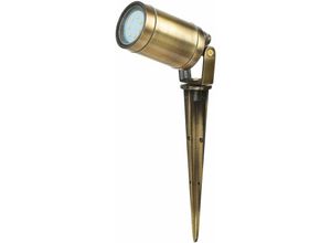 4255596650412 - Licht-erlebnisse - Gartenstrahler Erdspieß GU10 IP6f Messin massiv in Antik Außenlampe Garten Weg - Messing Antik