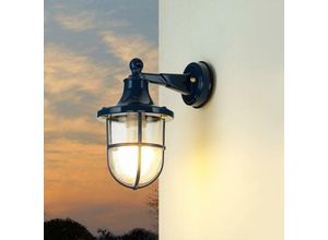 4255596651181 - Licht-erlebnisse - Wandlampe außen IP64 Blau E27 Glas Messing Maritim Außenleuchte - Blau