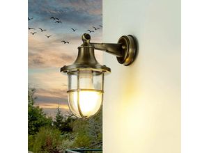 4255596651211 - Licht-erlebnisse - Außenleuchte Wand IP64 in dunkles Messing antik E27 Glas massiv Wandlampe - dunkles Messing Antik