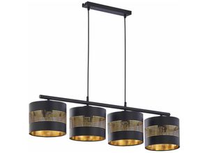 4255596653062 - Licht-erlebnisse - Moderne Hängelampe Schwarz Gold 4-flammig E27 Stoff Metall Pendelleuchte Esstisch - Schwarz Gold