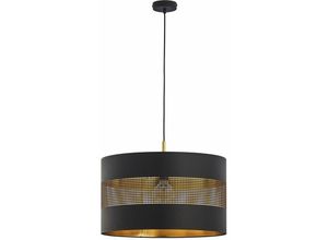 4255596653093 - Licht-erlebnisse - Pendelleuchte Modern ø 50 cm Schwarz Gold E27 Stoff Metall rund Hängelampe Wohnzimmer Schlafzimmer Esszimmer - Schwarz Gold