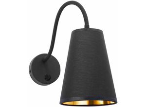 4255596653369 - Licht-erlebnisse - Verstellbare Wandlampe mit Schalter E27 in Schwarz Gold Stoffschirm Wandleuchte Schlafzimmer Wohnzimmer - Schwarz Gold