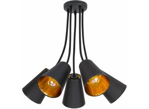 4255596653383 - Licht-erlebnisse - Deckenlampe Schwarz Gold verstellbar 5-flammig E27 Stoff Deckenleuchte Schlafzimmer Wohnzimmer - Schwarz Gold