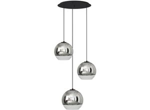 4255596663177 - Licht-erlebnisse - Hängeleuchte Metall Glas b 50 cm h max 120 cm Schwarz Chrom E27 3-flammig rund Kugelschirm