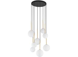 4255596663603 - Licht-erlebnisse - Hängelampe Glas Metall G9 b 43 cm h max 125 cm in Schwarz Weiß Gold matt Kugel Schirm