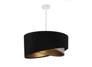 4255596668165 - Licht-erlebnisse - Hängeleuchte Stoff Metall E27 rund ø 50 cm h max 102 cm in Schwarz Grau Gold Modern Pendelleuchte