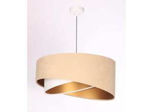 4255596668172 - Licht-erlebnisse - Pendelleuchte Stoff d 50 cm h max 102 cm in Weiß Beige Gold E27 rund Modern Hängelampe