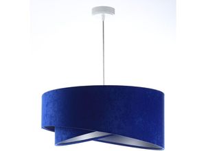 4255596668264 - Licht-erlebnisse - Hängeleuchte Stoff d 50 cm rund h max 102 cm in Weiß Kobaltblau Silber E27 Modern