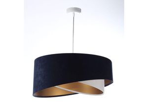 4255596668332 - Licht-erlebnisse - Hängeleuchte Stoff E27 rund d 50 cm h max 102 cm in Weiß Marineblau Gold Modern