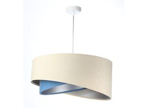 4255596668417 - Licht-erlebnisse - Hängelampe Stoff Metall E27 d 50 cm rund h max 102 cm in Weiß Creme Blau Silber Modern