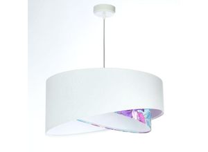4255596668479 - Licht-erlebnisse - Hängeleuchte Stoff E27 ø 50 cm rund h max 102 cm Weiß Lila (Blumen Print) Modern