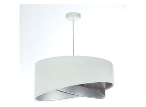 4255596668523 - Licht-erlebnisse - Hängelampe Stoff ø 50 cm rund h max 102 cm in Weiß Grau marmoriert Silber E27 Modern