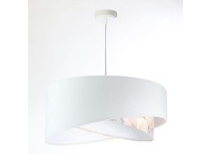 4255596668653 - Licht-erlebnisse - Pendelleuchte Stoff ø 50 cm rund h max 102 cm Weiß Creme (Abstrakt-Floral Print) E27