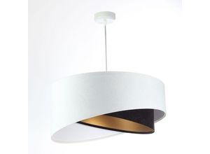 4255596668745 - Licht-erlebnisse - Pendelleuchte Stoff rund ø 50 cm h max 102 cm in Weiß Schwarz Gold E27 Modern Hängelampe