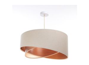 4255596669087 - Licht-erlebnisse - Hängelampe Stoff ø 50 cm rund h max 105 cm in Weiß Beige Kupfer (Holzoptik) E27 Modern