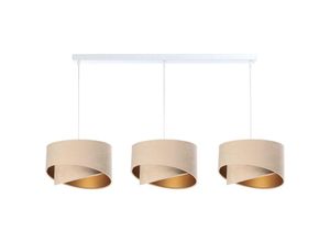 4255596669827 - Licht-erlebnisse - Pendelleuchte Stoff E27 h max 94 cm in Weiß Beige Gold 3-flammig länglich Modern