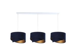 4255596669841 - Licht-erlebnisse - Hängeleuchte Stoff h max 94 cm in Weiß Marineblau Gold E27 3-flammig länglich Modern