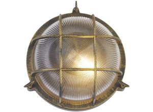 4255596670267 - Licht-erlebnisse - Außenleuchte Wand Aluminium Glas E27 IP44 rund ø 265 cm in Gold Antik Maritim Wandlampe außen