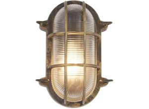 4255596670281 - Außenwandlampe Glas Aluminium E27 IP44 H 25 cm in Gold Antik Maritim Außenlampe Wand