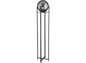 4255596670847 - Licht-erlebnisse - Stehlampe Metall Rauchglas 159 cm Schwarz Rauchgrau E27 Kugel Schirm Retro Stehleuchte - Schwarz Rauchgrau